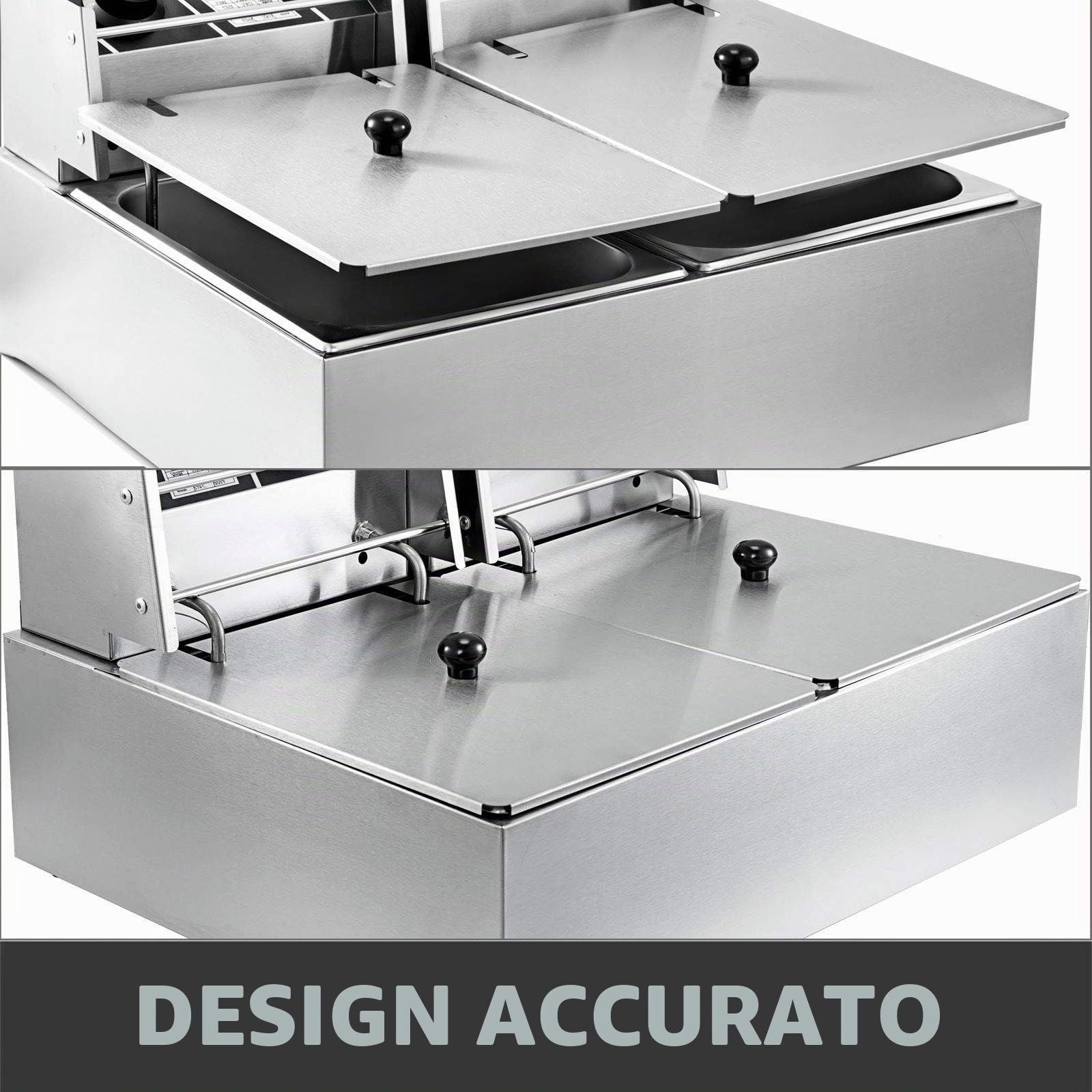VEVOR Friggitrice Elettrica Professionale 12L 5000W con Doppio Cestino Elettrico Doppio Serbatoio Controsoffitto Friggitrice Francese in Acciaio Inossidabile