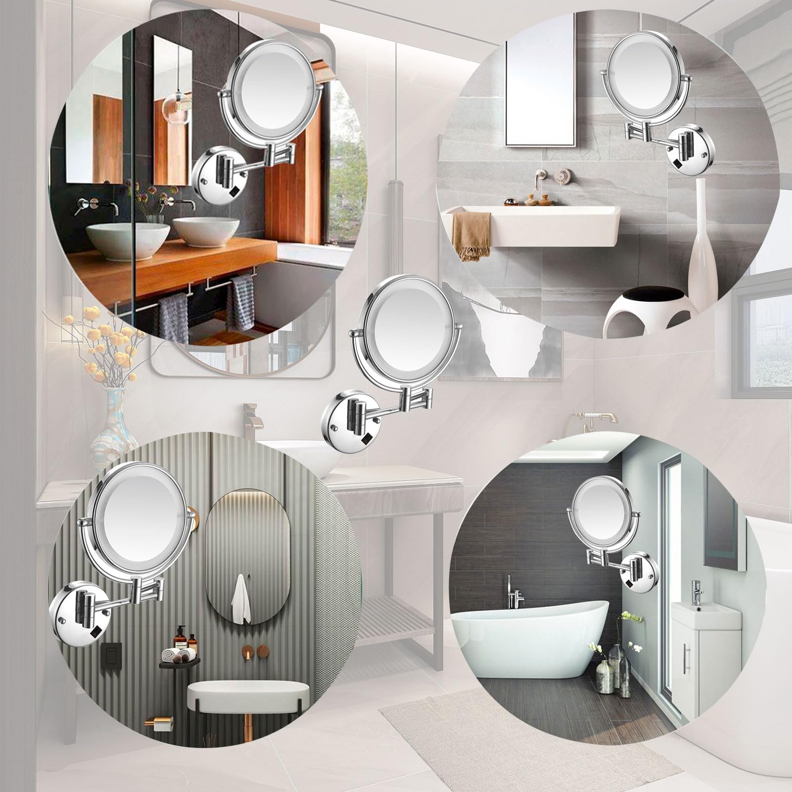 Specchio Cosmetico da Parete, Doppio Faccia Pieghevole Specchio Bagno, Specchio per Il Trucco con Luce LED, Specchio Cosmetico Ingranditore, per Il Trucco (Rose Gold Charge 10X)