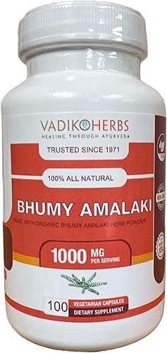 Vadik Herbs Certificado orgánico Bhumy Amalaki (Phyllanthus amarus) Polvo 100 Vegicaps