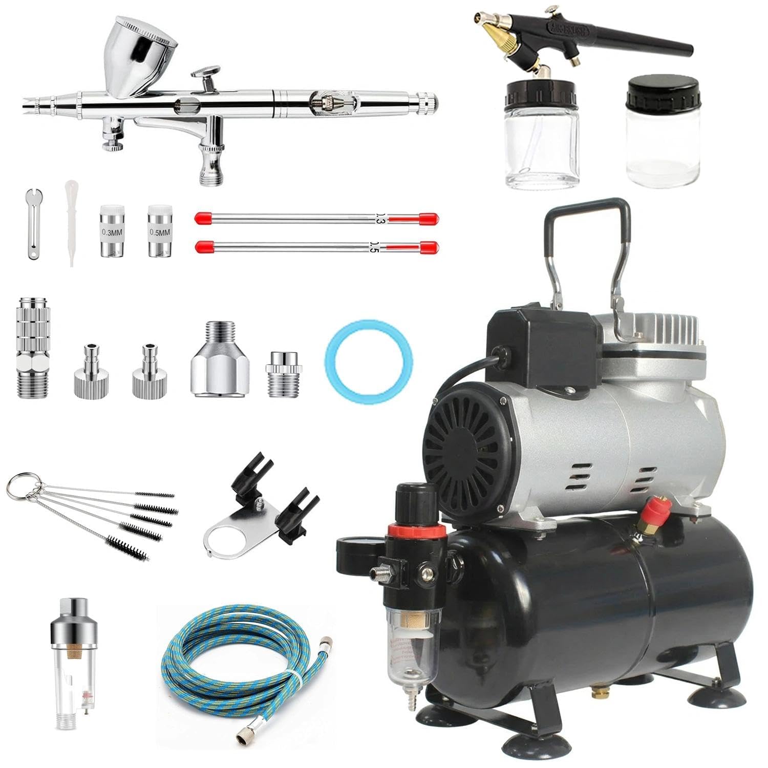 ABEST Trousse compresseur aérographes - tuyau à air, support pour aérographe,décoration de gâteau, tatouage temporaire, peinture de passe-temps