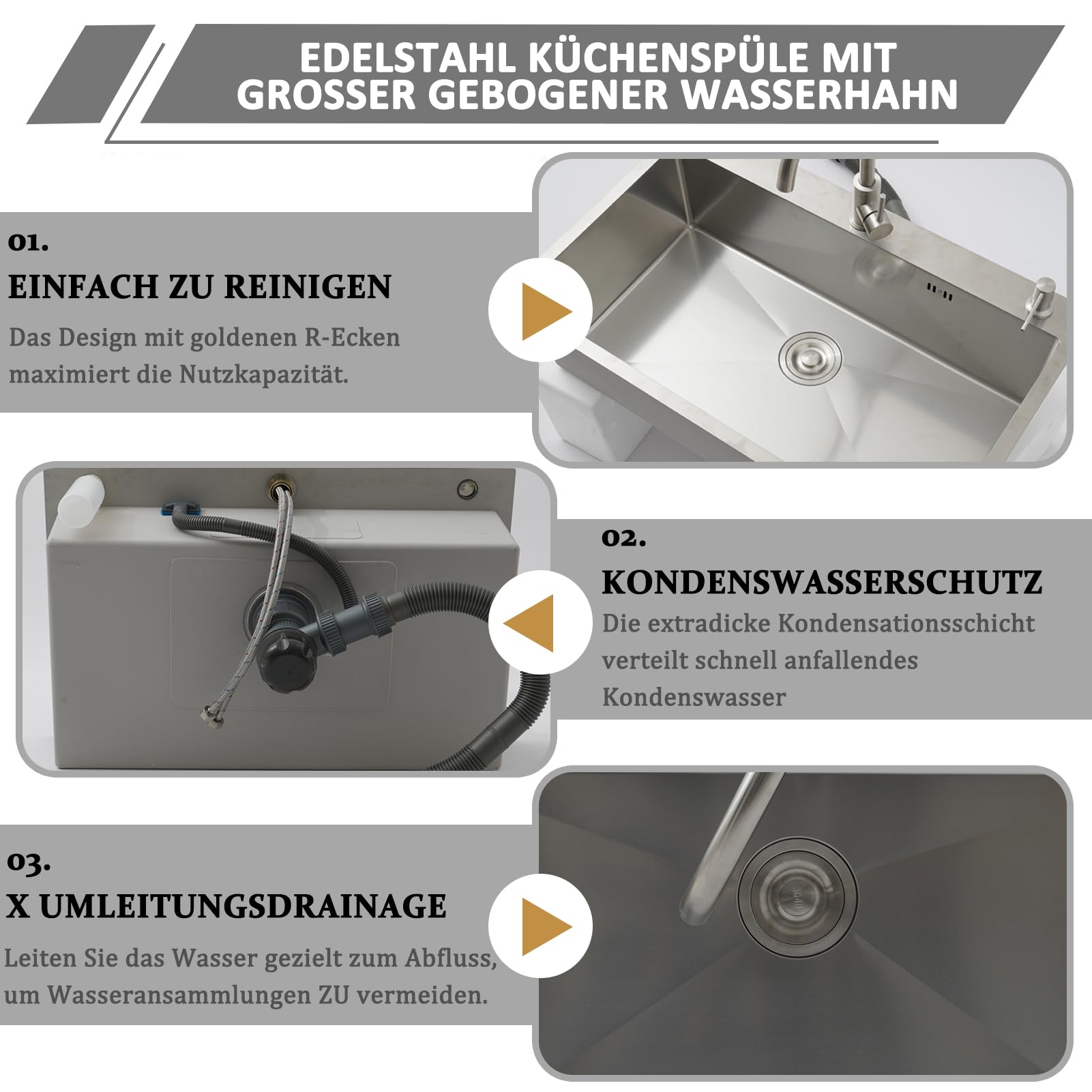 Lavabo de Cocina 80 x 50 cm, Fregadero de Cocina 1 Cuenca de Acero Inoxidable con Grifo, Gran Lavabo de Cocina Cepillado, con Rejilla Inferior para Fregadero, Escurridor, Dispensador de