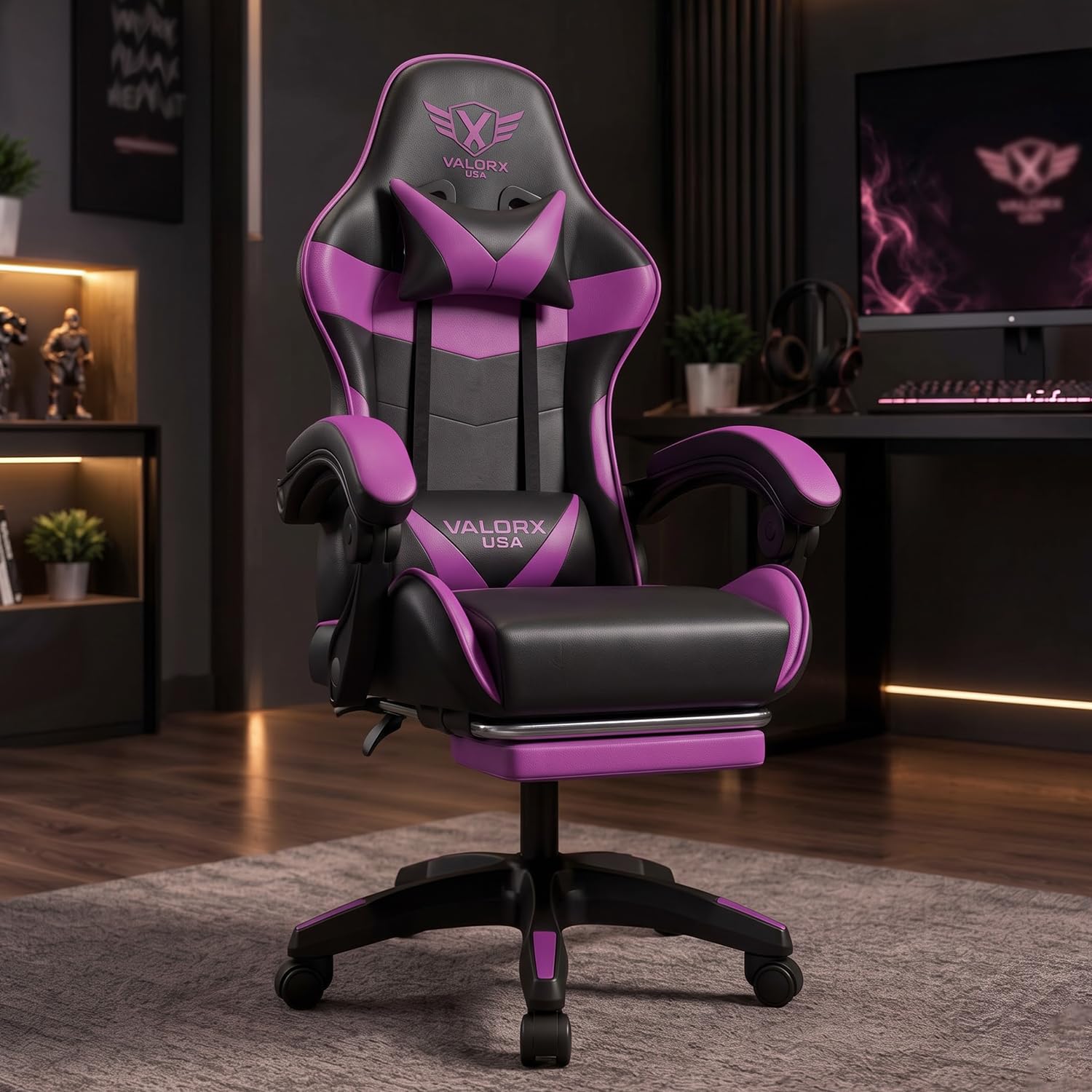 Add ValorX USA Fighter Ergonomic Gaming Chair, Purple - Image 1
