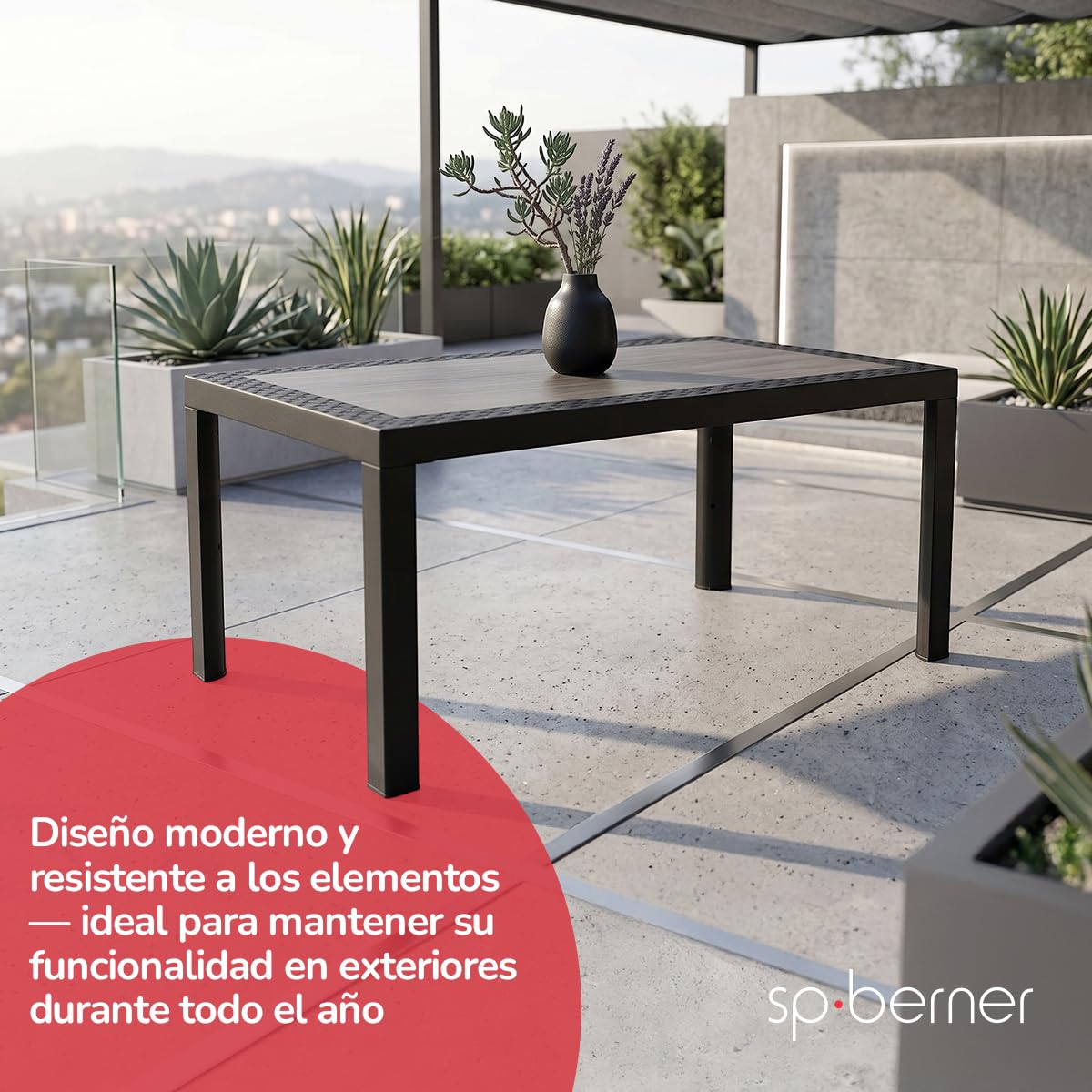 Shaf – Mesa Dream de Jardín y Terraza 140 cm – Mesa de Exterior e Interior – Plástico Reciclado Resistente a Rayos UV – No Requiere Montaje – Diseño Moderno – Color Wengue