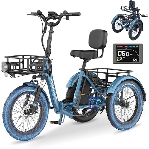 MOPHOTO Electric Tricycles for Adults, 3 Wheel E-Bike with 350W–750W Motor, Folding or Cruiser Frame, Multiple Speeds and Tire Sizes, UL Certified