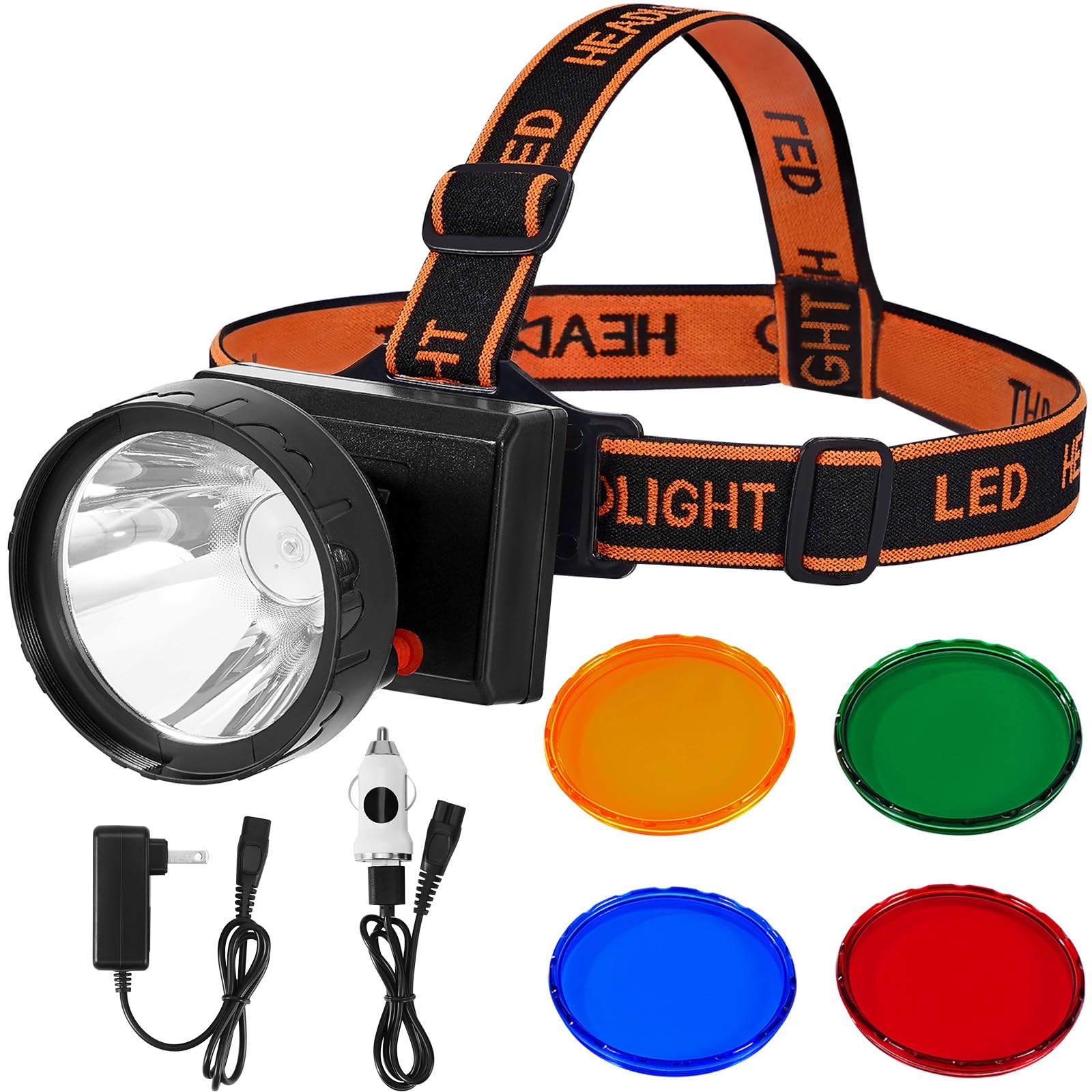 4W Dimmable LED Hunting Lights 25000 LUX(200LM) Hunting Headlamp IPX5 Waterproof Rechargeable Camping Hiking Fishing Bright Head Light, 4 Optical Filters for Coon, Coyote, Hog, Ducks Hunting