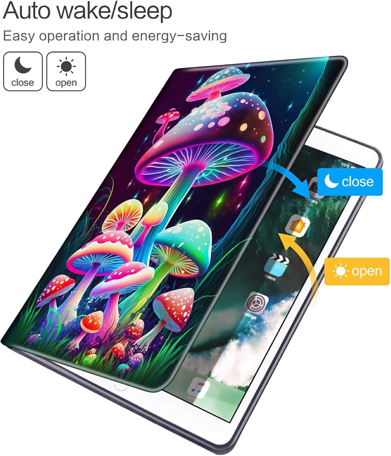 for Kindle Fire HD 8 & Fire HD 8 Plus Tablet (12th & 10th Generation,2024/2022/2020 Release),Shockproof Stand Protive Cover with Auto Wake/Sleep,Gorgeous Mushrooms