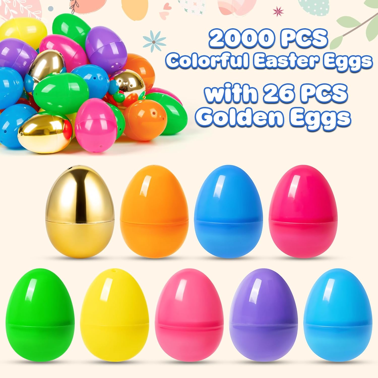 1012 Count Easter Eggs Bulk, 2.4" Empty Plastic Eggs with Golden Eggs, Fillable Surprise Egg for Easter Hunt, Basket Stuffers Fillers, Classroom Prizes, Party Favors Supplies Decoration
