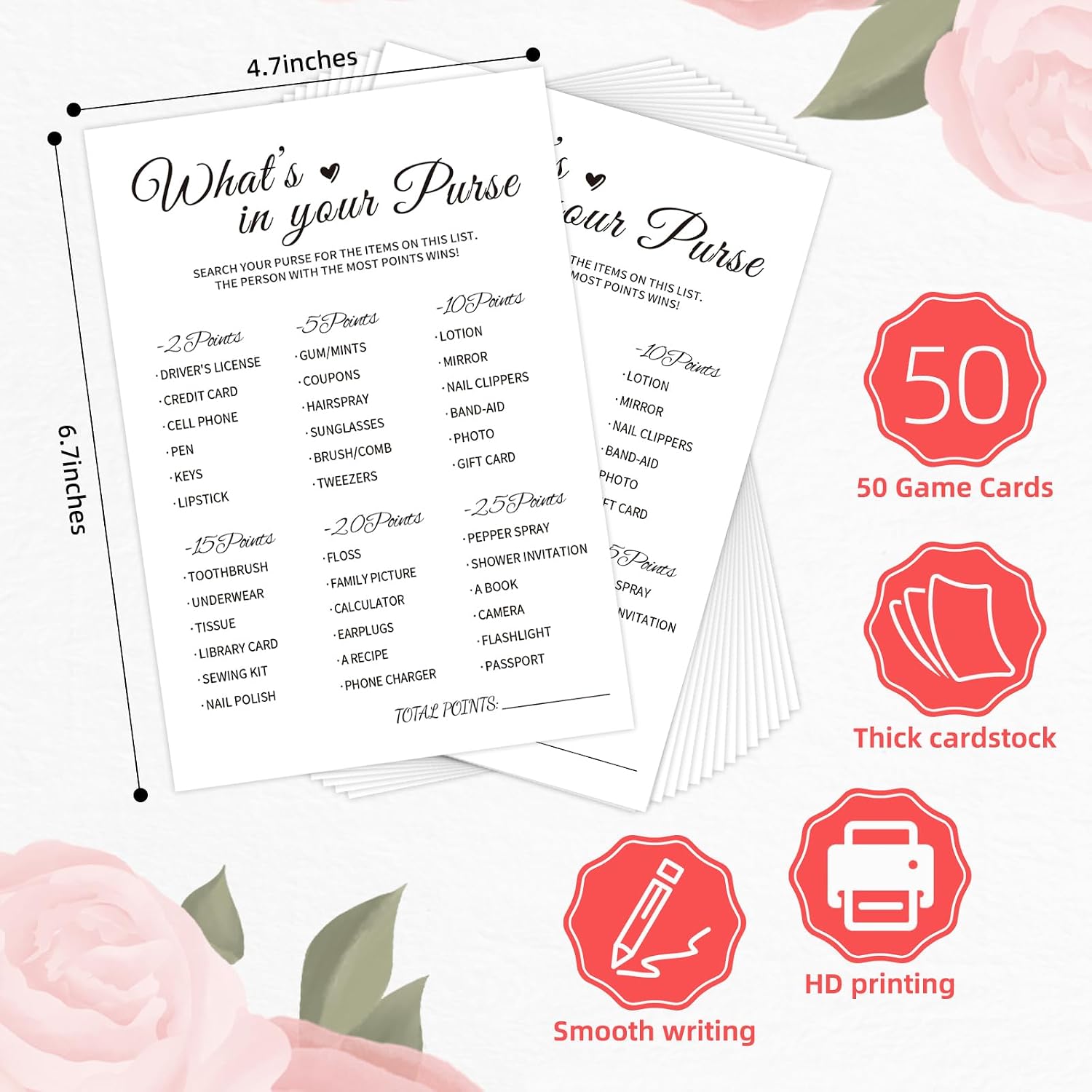 What's in Your Purse Bridal Shower Game, 50 Cards