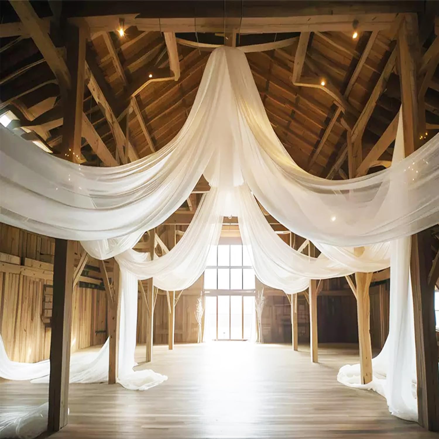 Sage Green Wedding Ceiling Drapes Curtain Drapery Fabric Chiffon Ceiling Draping Fabric for Wedding Birthday Party Engagement Banquet Stage Swag - 5ft x 20ft, 2 Panels