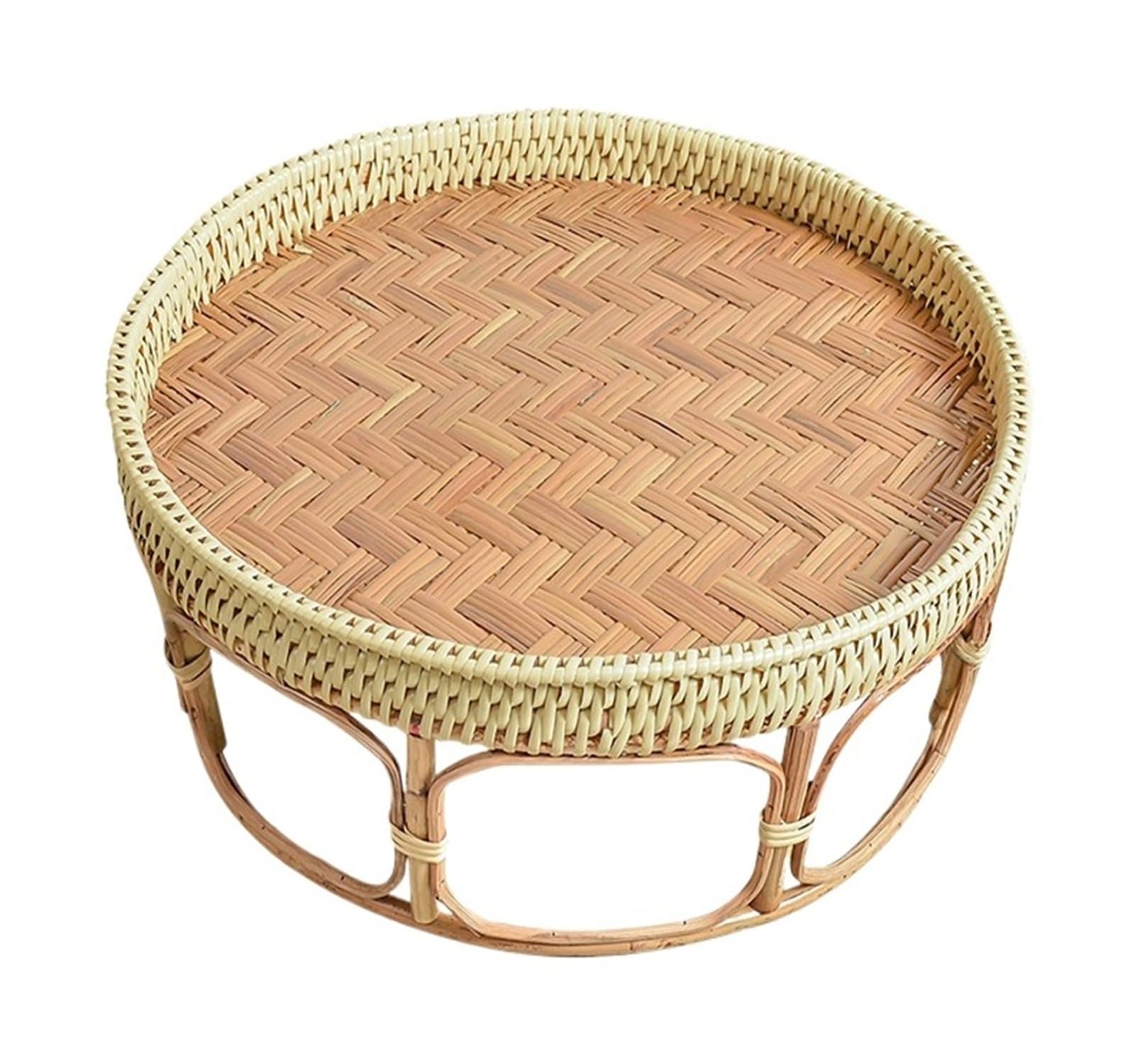 Table basse en rotin avec corbeille à fruits et table à thé