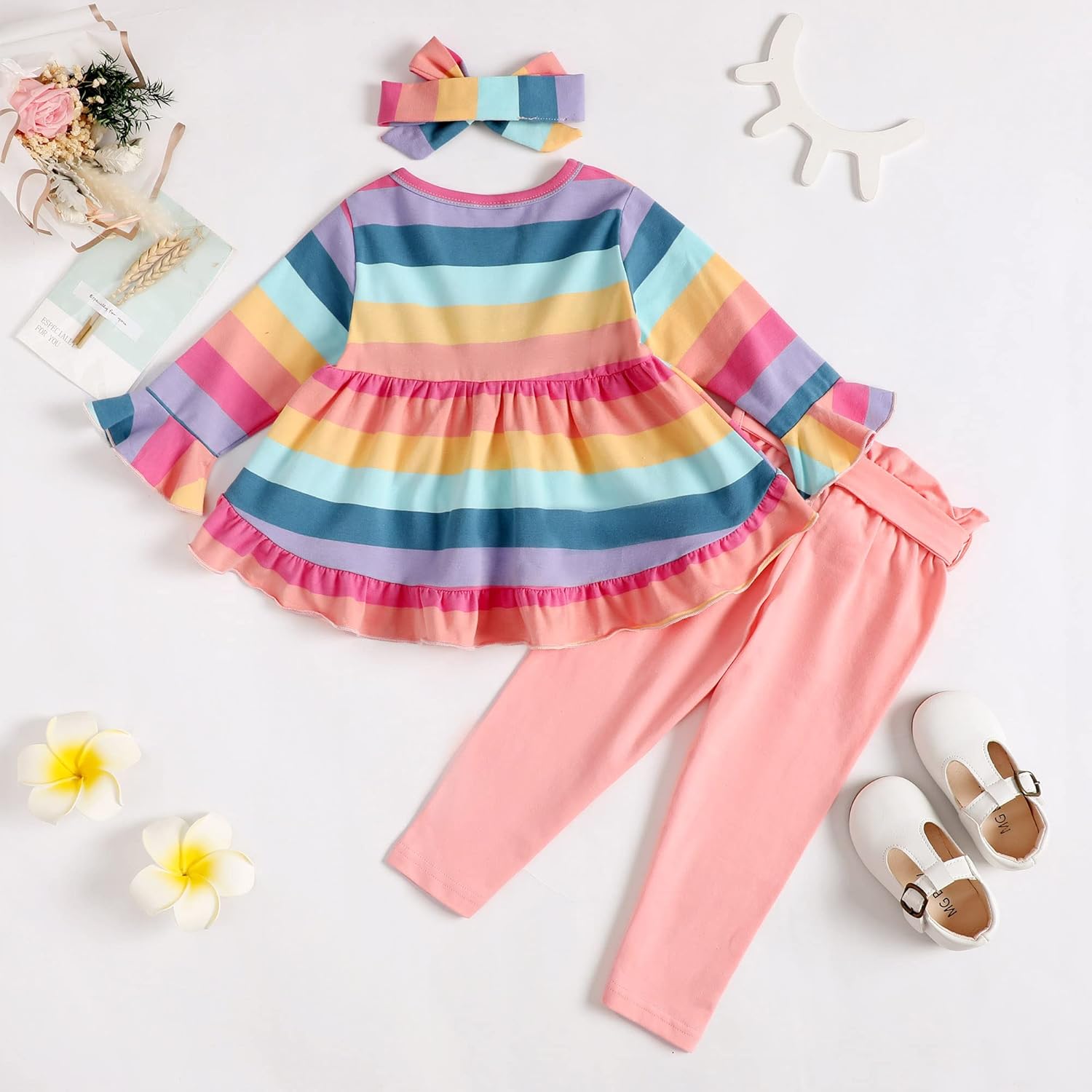 Kucnuzki Baby Girl Clothes Toddler Girl Outfit Ruffle Sleeve Shirt Floral Pant Set Fall Winter Clothing for Girl - Image 3