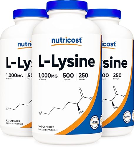 Nutricost L-lisina 500mg (1000mg porción), 500 cápsulas (3 botellas)