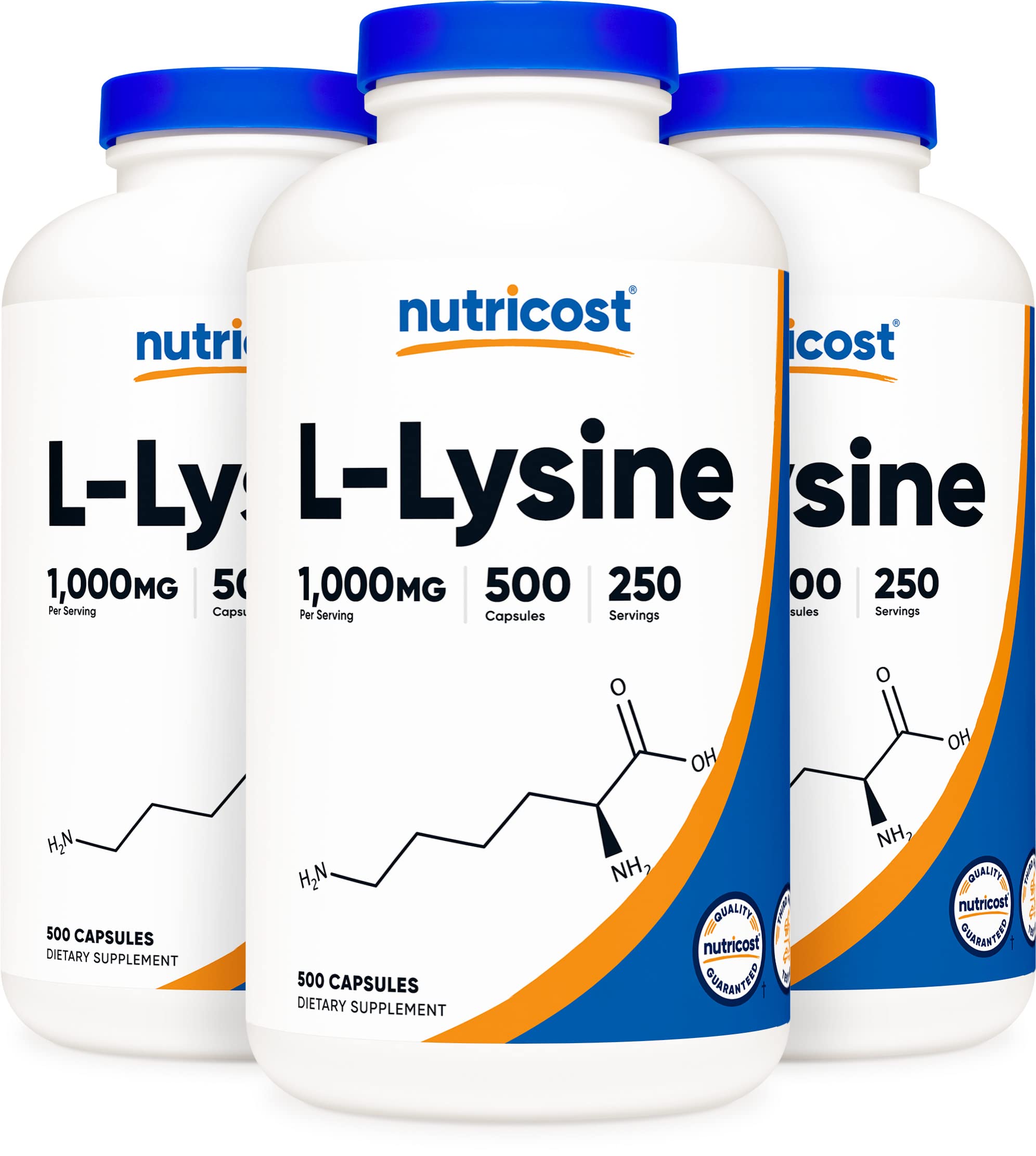 Nutricost L-Lysine 500mg (1000mg Serving), 500 Capsules (3 Bottles)