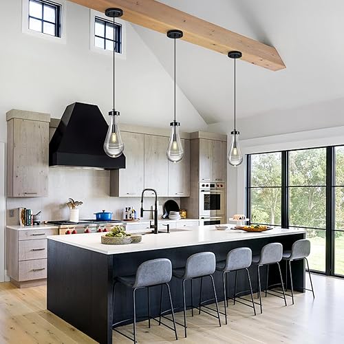 Miniatura 3 de Luces colgantes de gota de lluvia, para isla de cocina, lágrima, lámparas colgantes negras, lámparas colgantes de vidrio sólido transparente,