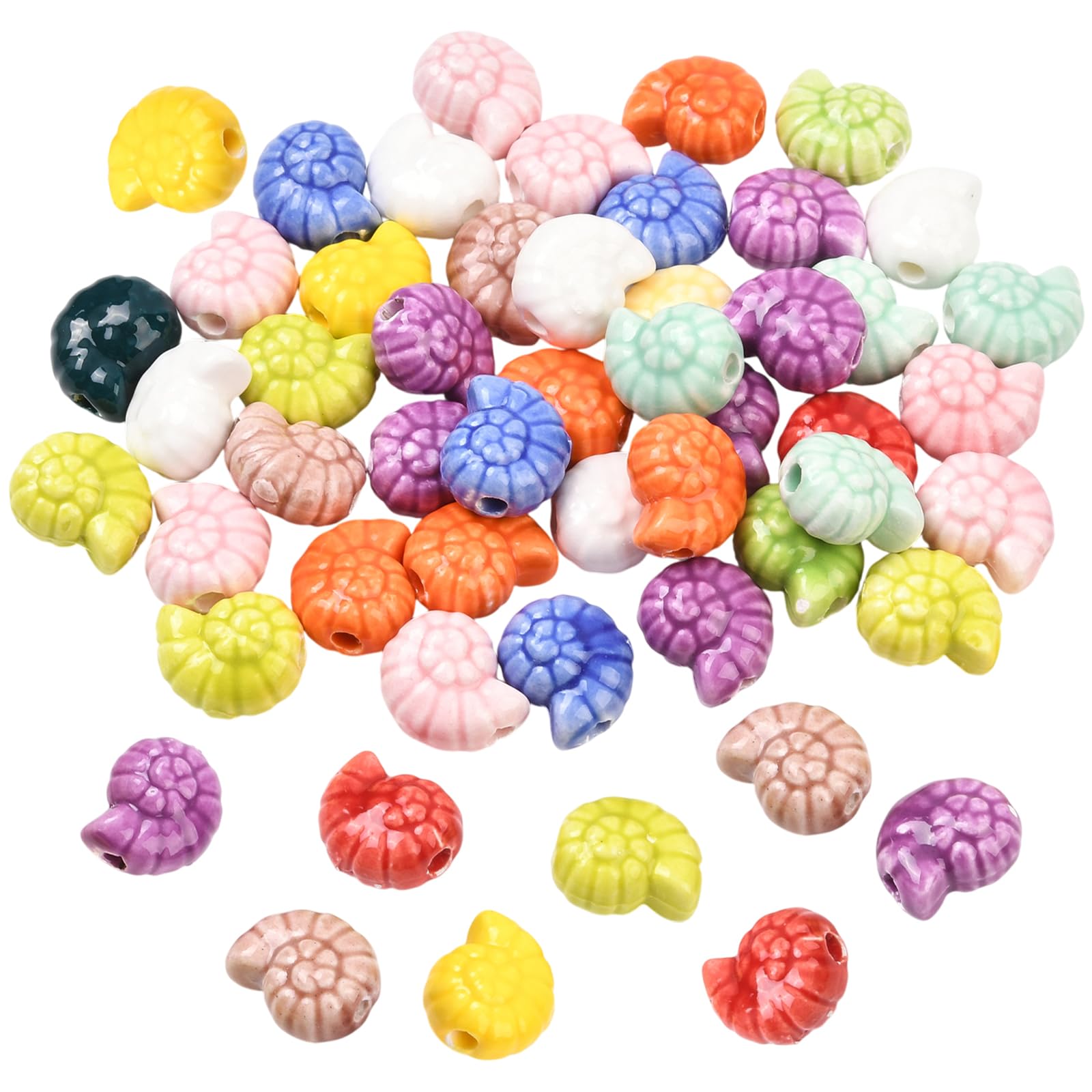 HUAAPLEVLA 50 Pcs Ceramic Shell Beads for Jewelry Making Cute Porcelain Seashell Beads Colorful Polymer Clay Beach Ocean Conch Bead for Bracelets Earring Necklaces DIY Craft Supplies