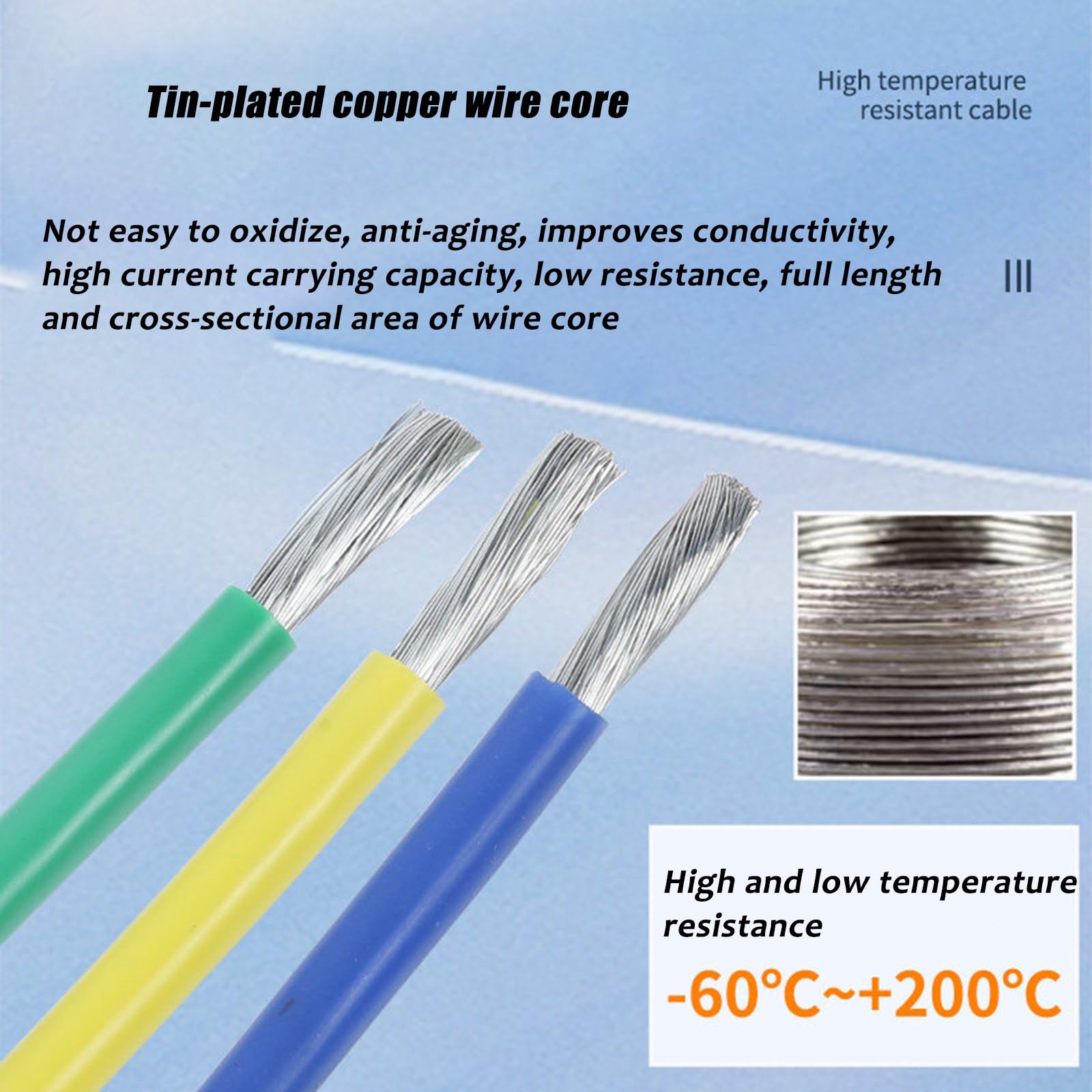 Alambre eléctrico de alta temperatura Calor, Cable de alambre silicona 300 pies, varios tamaños AWG multicolores(Black,22AWG)