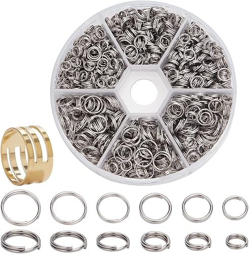 PH PandaHall 1120 anillos divididos de acero inoxidable 304 de 4 tamaños, 5670.315 in, anillo de salto de doble bucle para hacer joyas