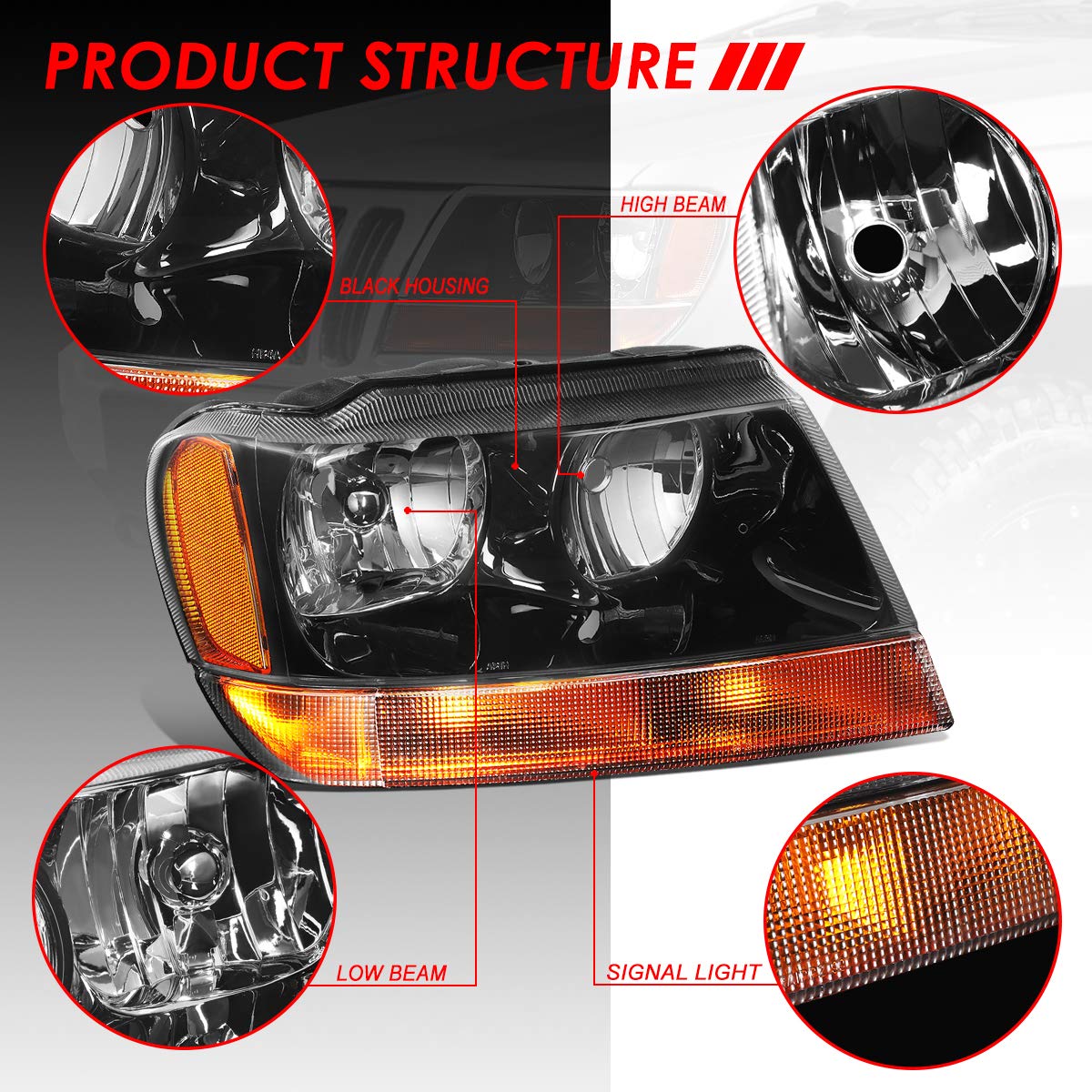 日本正規代理店品 USヘッドライト 煙ハウジングヘッドライト+琥珀色のコーナーバンパーランプLH + RH 9902シーバーシルバード