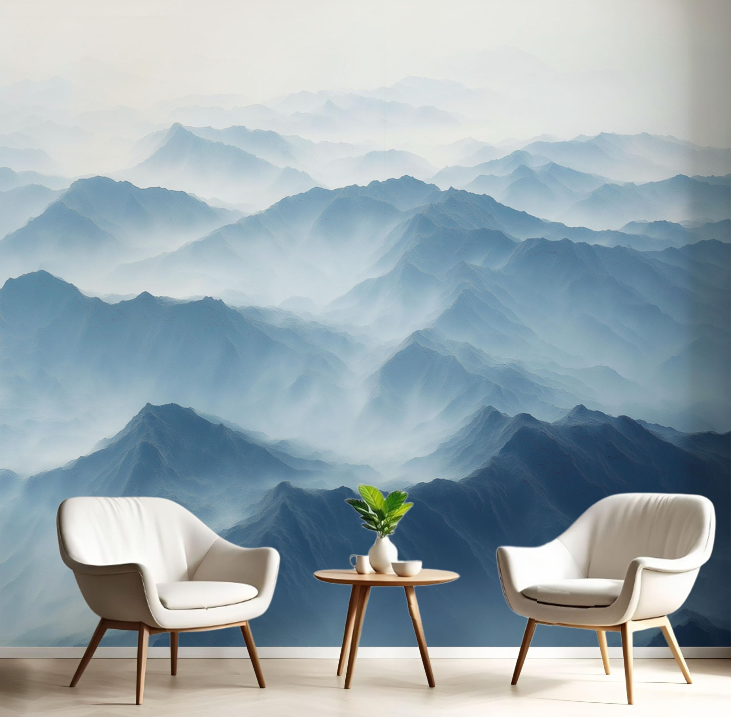 Papier peint panoramique gris charbon motif montagnes brumeuses