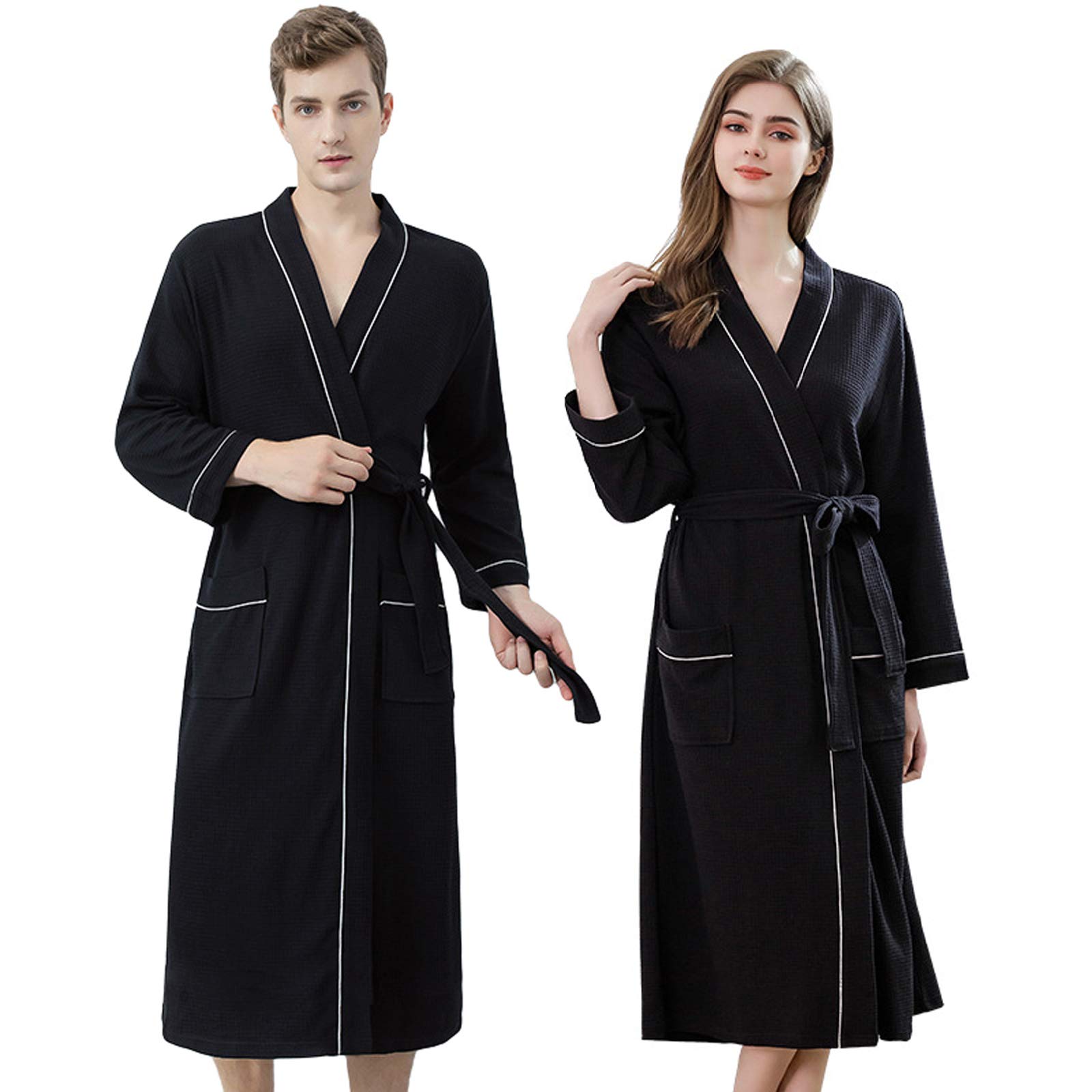 Albornoz de algodón de punto, kimono largo, con bolsillos para hombres y mujeres, spa y piscina de hotel