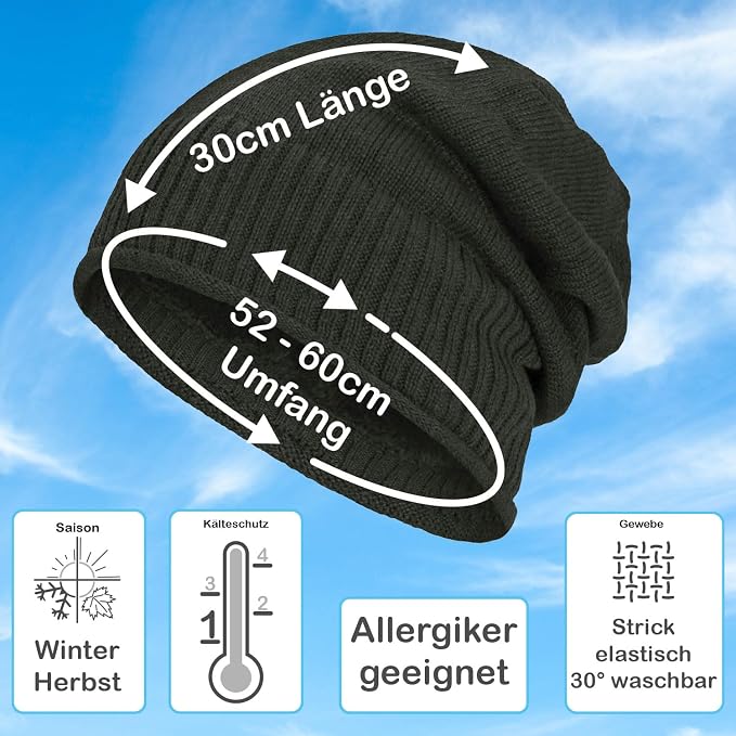 Gorro De Invierno Slouch Beanie Con Forro Polar - Punto Grueso, Talla Única Unisex, 100% Acrílico