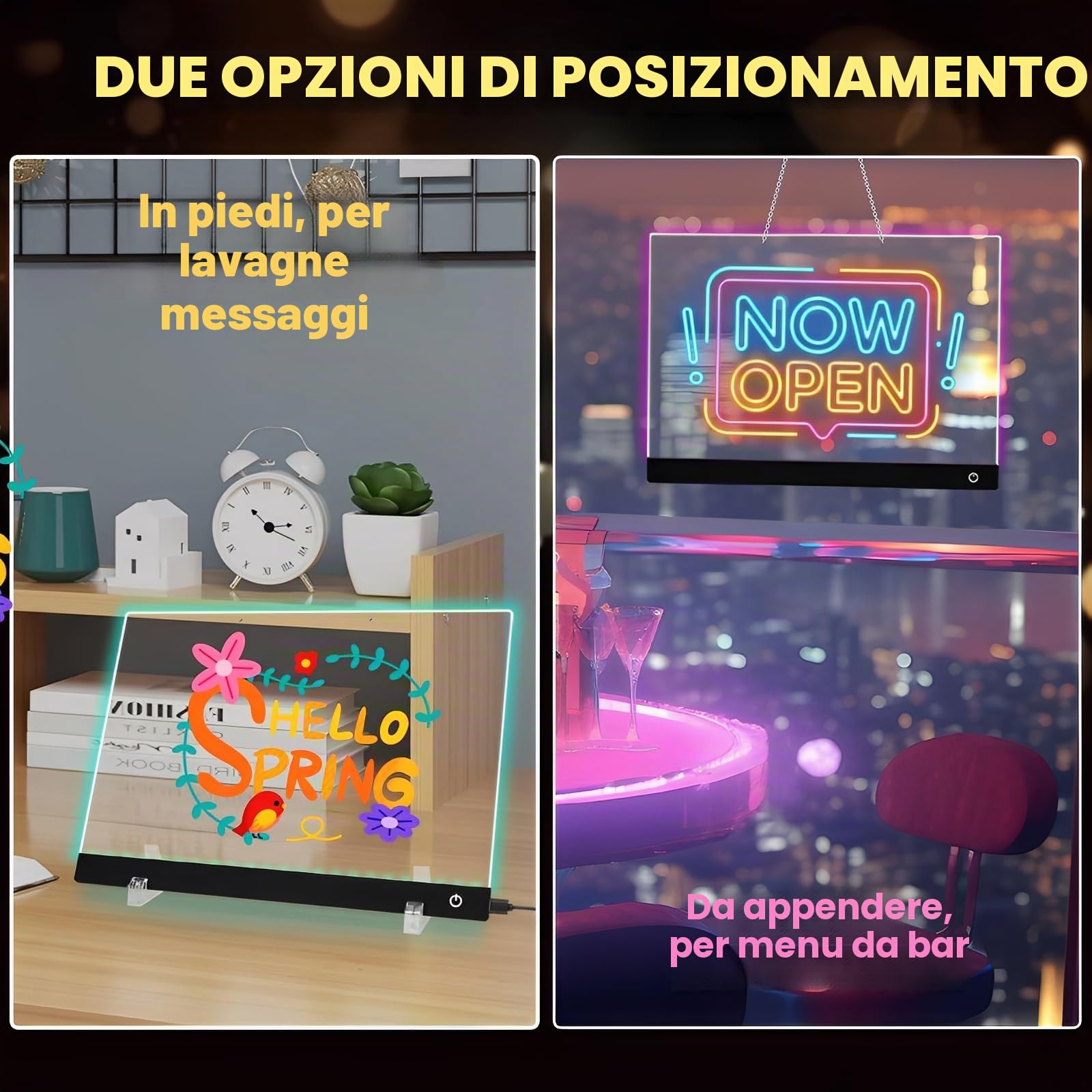 Lavagnetta in Acrilico con Luci LED, 35x25cm Lavagna Promemoria LED, 5 Modalità e 6 Colori Lavagna Luminosa per Disegnare, Tavoletta Grafica Bambini con Penna a 7 Colori, Catena, Supporto