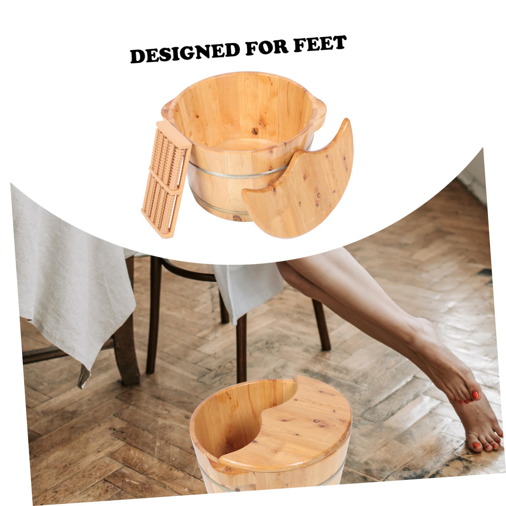 Vasca per Pediluvio in Legno Coperchio e Perle Massaggianti, Secchio per Ammollo Piedi Resistente Alte Temperature, Barile per Lavaggio Piedi Domestico Relax e Benessere Famiglia