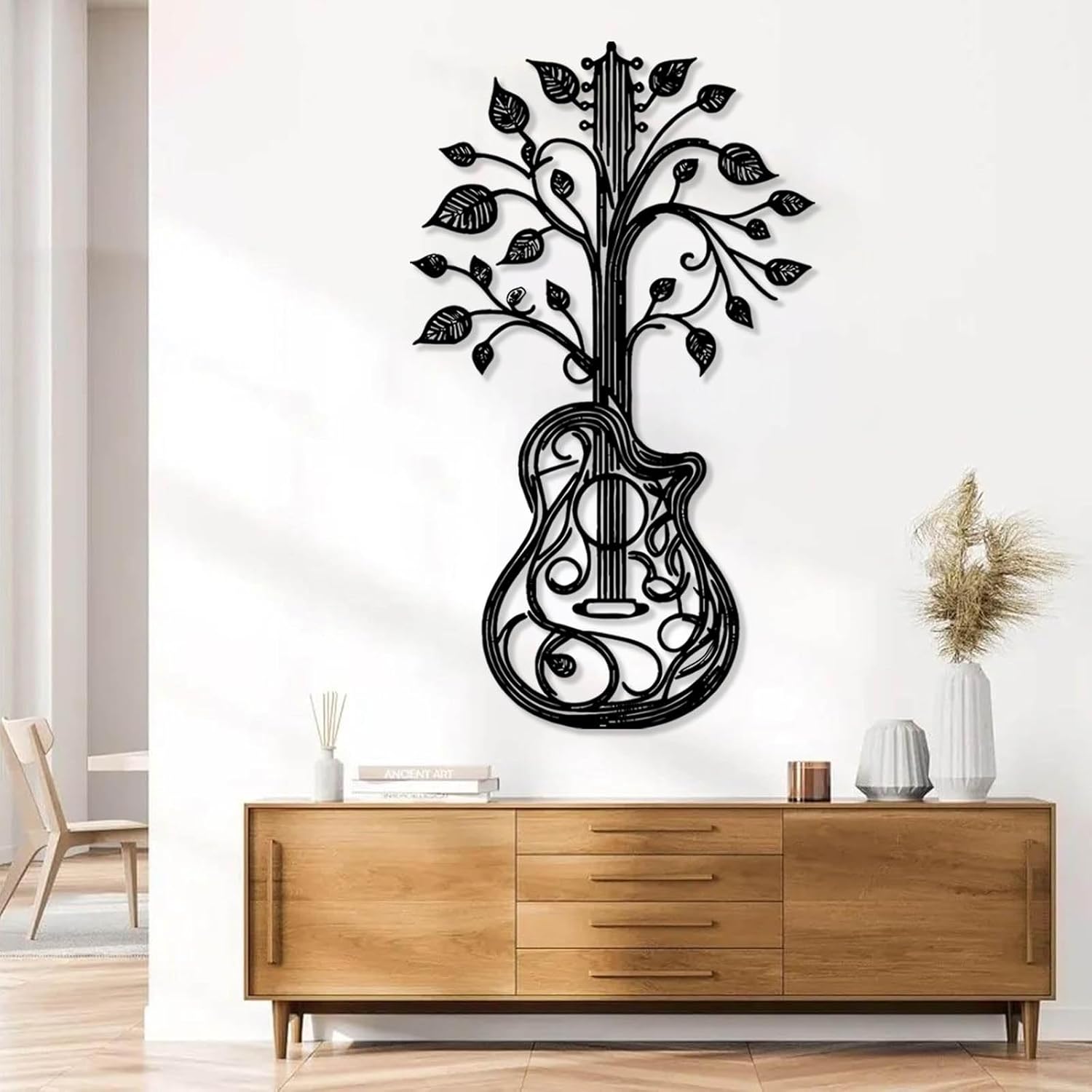 Guitar Metal Wall Decor, Tree of Life Guitar Minimalist Decor, Guitar Art Wall Decor, Abstract Guitar Metal Wall Art, Music Metal Wall Art, Music Room Decor, Music Lover Gift (Gold, 30"x18"|76x45cm)