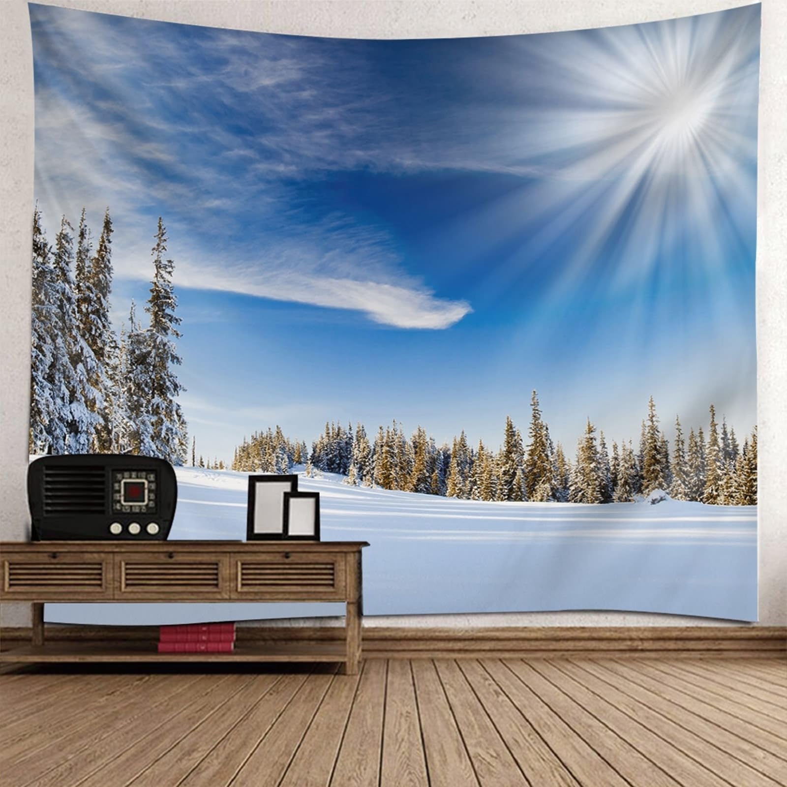 Tapiz para colgar en la pared de 150x150 cm con paisaje de árbol de nieve para dormitorio