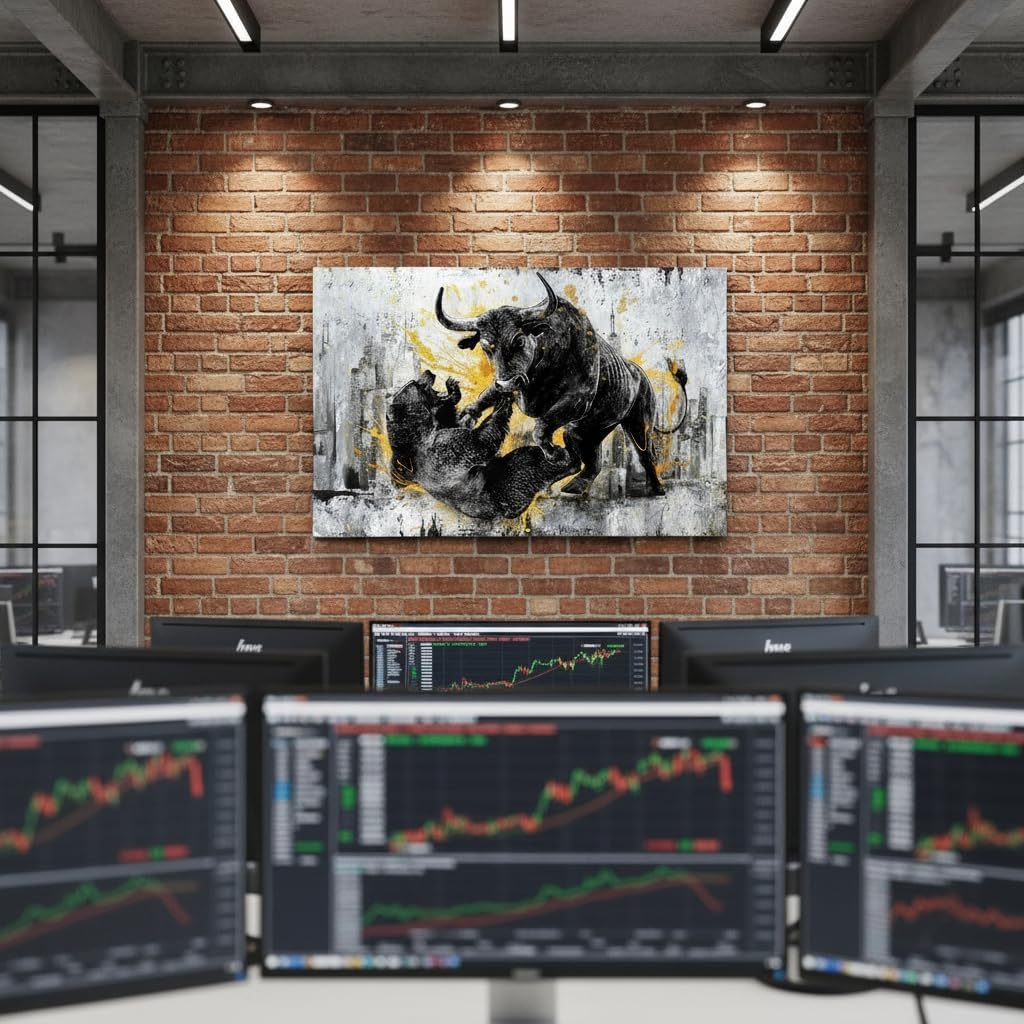 DuoBaorom Wall Street Bull vs Bear Wall Art Mens Office Large Bedroom Decor 24 x 36 inches