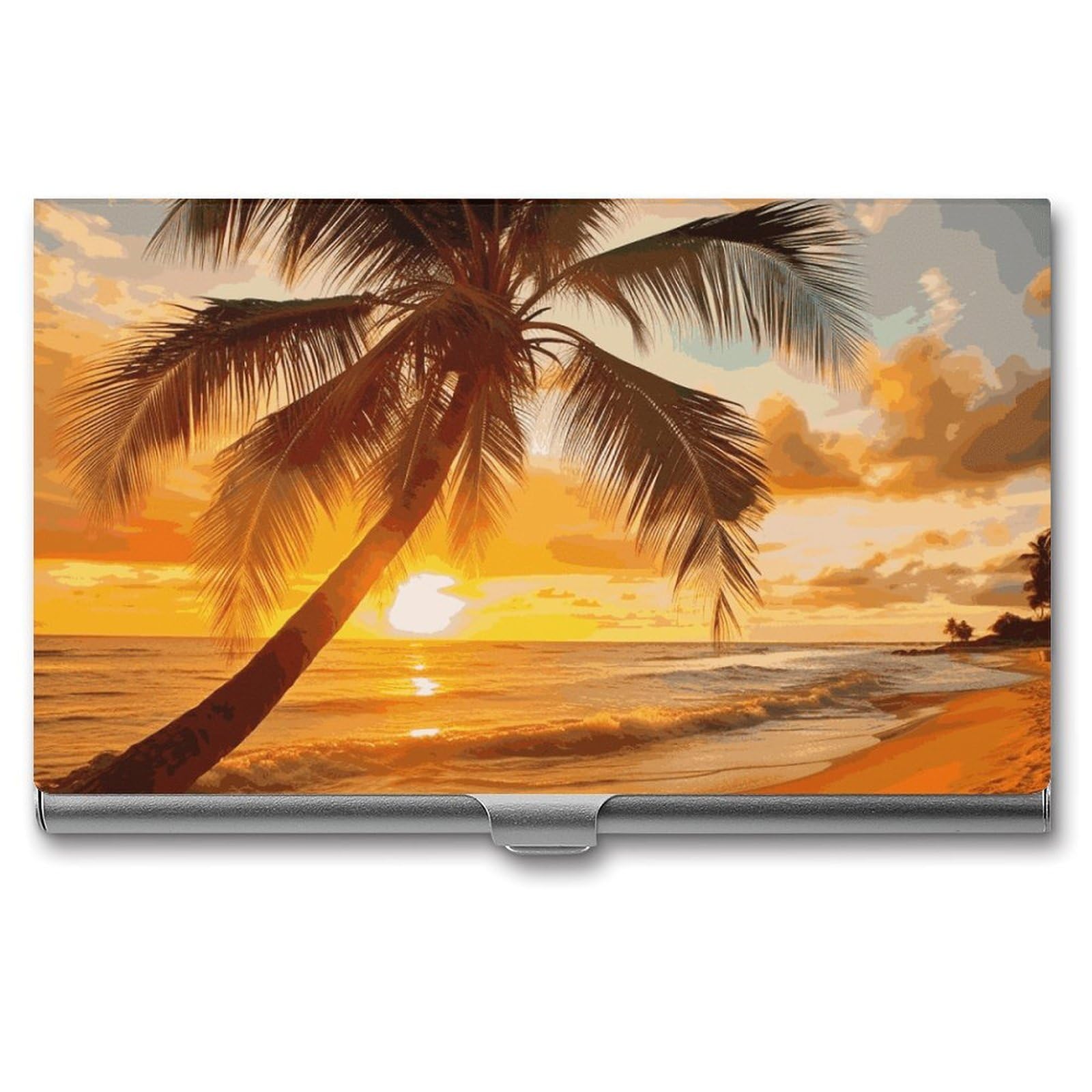 Porte-cartes de visite en métal anti-cornage étui plage tropicale