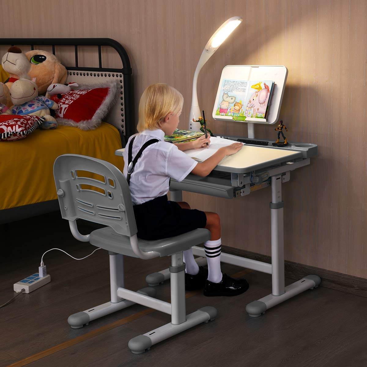 Mesa Aprendizaje Niños Joyldias Escritorio Infantil Con Silla JOYLDIAS - Mesa De Estudio De Madera Con Estantes Y Almacenamiento, Color Rosa Silla Escritorio Infantil