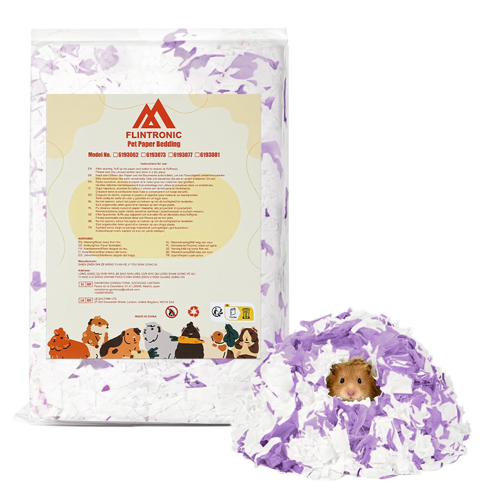 flintronic Papier Einstreu für Kleintiere, 99,9% Staubfrei Kleintierstreu Kaninchen-Einstreu Aus Papier, Geruchsbindend Hamster Streu, Kleintier Einstreu für Mäuse, Meerschweinchen, Kaninchen, 440g
