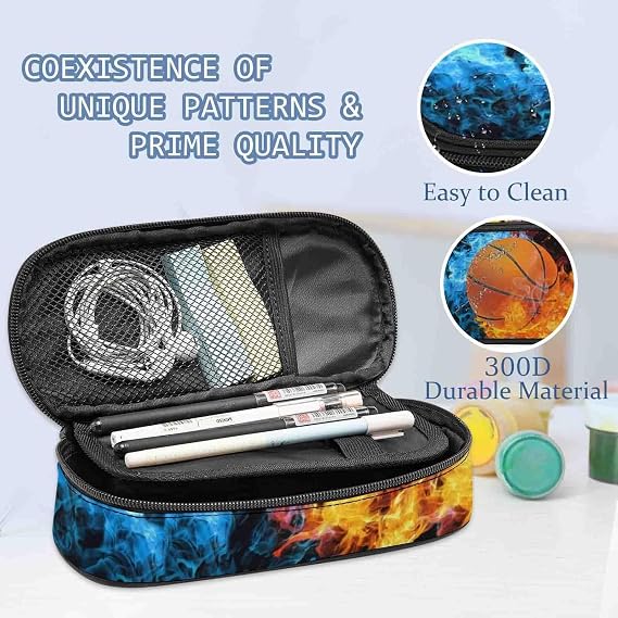 Basketball Printed Pencil Case, Large Capacity Pencil Pouch, Pencil Bag with Zipper Compartment, Boy's Multifunction Stationery Bag for Back to School Students