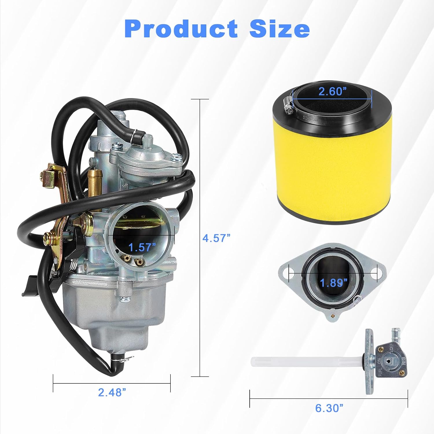 Recon 250 Carburetor Kit Fits Honda TRX 250 Fourtrax TRX250TE TRX250TM ATV Quad Carb with Parts Fuel Tank Petcock Valve Air Oil Filter