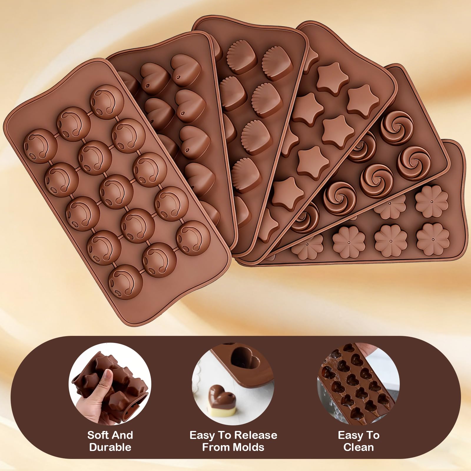 Moldes Bombones, 6 Piezas Silicona Moldes de Chocolate, Diferentes Formas, Caramelo 3D, para Hornear, Chocolate, Gelatina y Cubitos de Hielo, Caramelos, Dulces — view 5