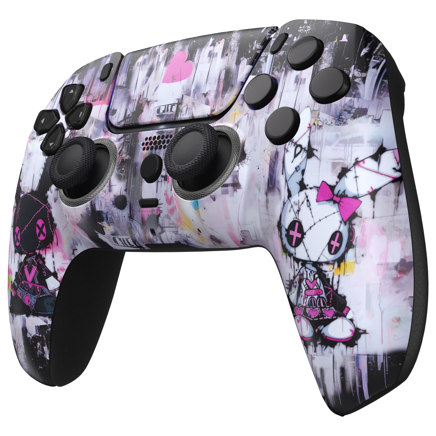 eXtremeRate Luna Cover per ps5 Controller Joystick,Shell Frontale Touchpad Ricambio,Scocca Ridisegnata&Anelli per ps5 Joypad BDM 010/020/030/040/050-Coniglietti Punk