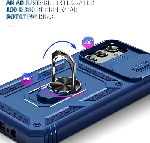 Miniatura 5 de PASNEW Funda para teléfono Galaxy A14 5G, soporte de 360 y cubierta de cámara deslizante, carcasa rígida militar resistente a prueba de golpes,