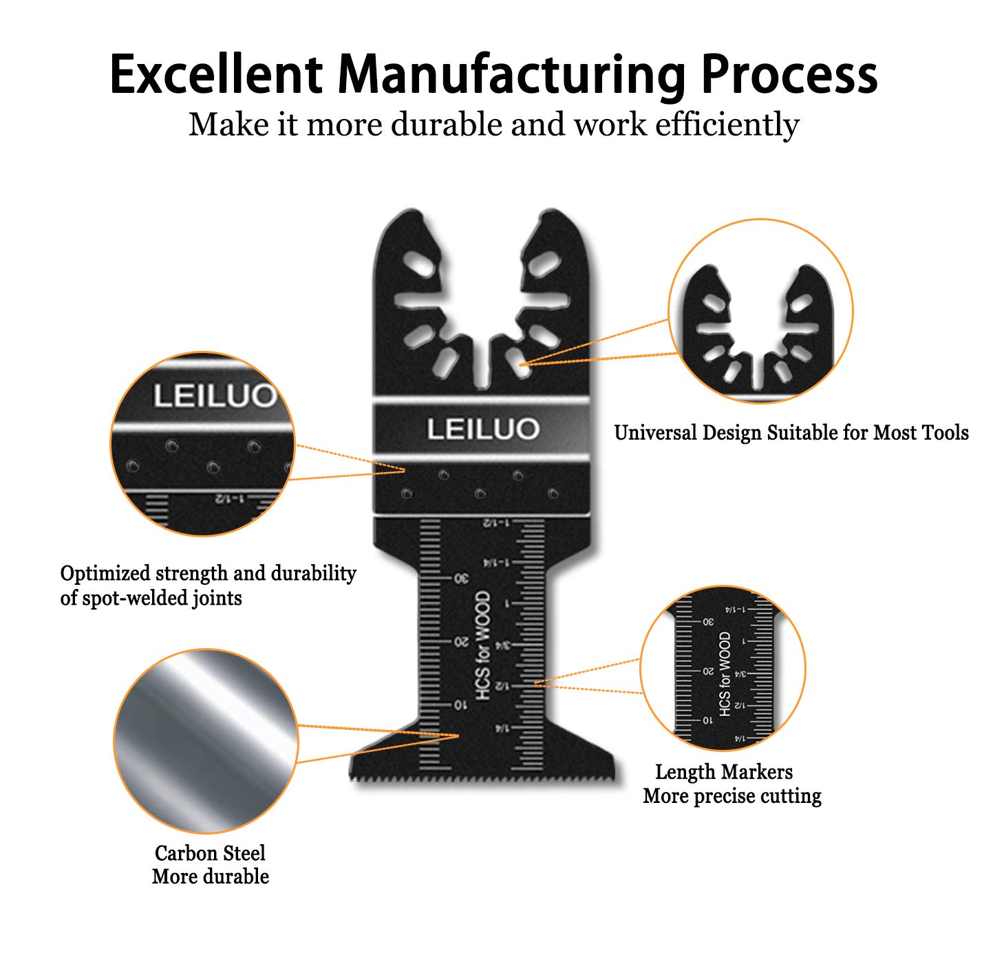 LEILUO 50Pcs Multitool Blade Kits for Wood Nails Drywall Cutting Oscillating Saw Blades Universal Oscillating Tool Blades with Storage Bag Compatible with DeWalt Makita Dremel and More
