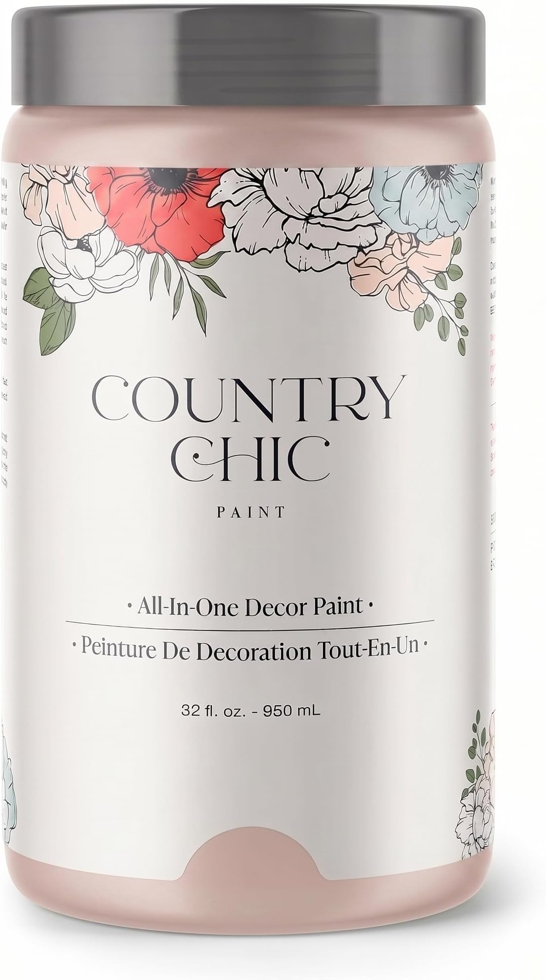 Country Chic Paint - Chalk Style All-in-One Paint for Furniture, Home Decor, Cabinets, Crafts, Eco-Friendly, Matte Paint - Ooh La La [Light Pink] Quart (32 oz)