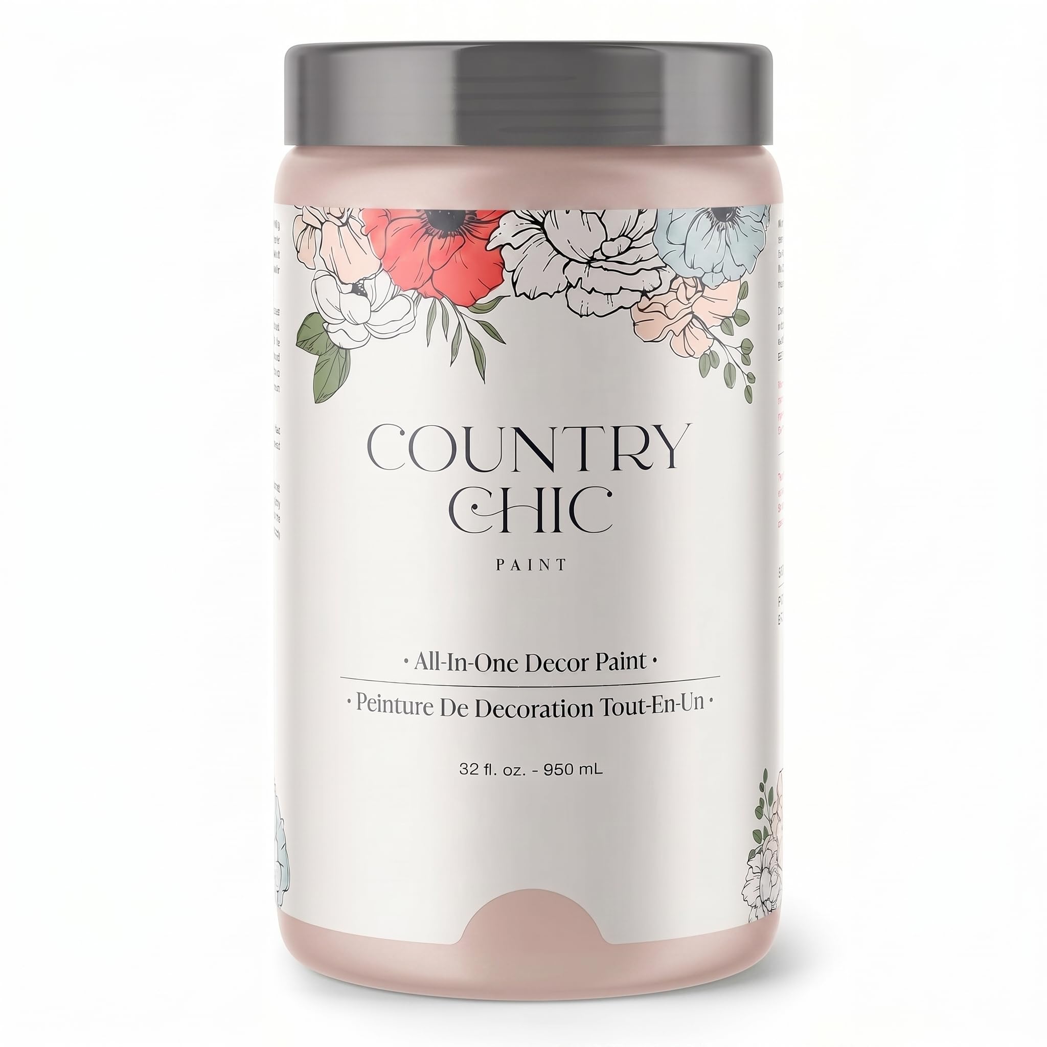 Country Chic All-in-One Chalk Paint for Furniture, Cabinets, Home Decor, Eco-Friendly, Matte Finish, Built-In Primer &amp; Top Coat for Wood, Metal - Ooh La La (Light Pink), Quart 32oz (950 ml)
