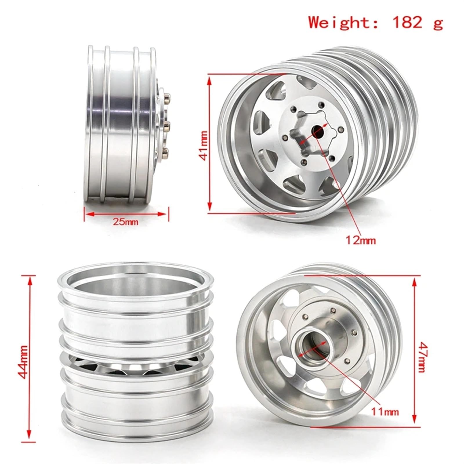 RC Pneus Jante Compatible avec Tamiya 1/14 RC Camion Benne Voiture 1 Paire en Alliage D'aluminium Avant Arrière CNC Roues Métal Jante Accessoires De