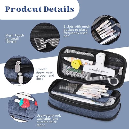 Miniatura 9 de iSuperb estuche plegable de gran capacidad para lápices, de lona, con cremallera, organizador de elementos de oficina, bolsa para bolígrafos, bolsa