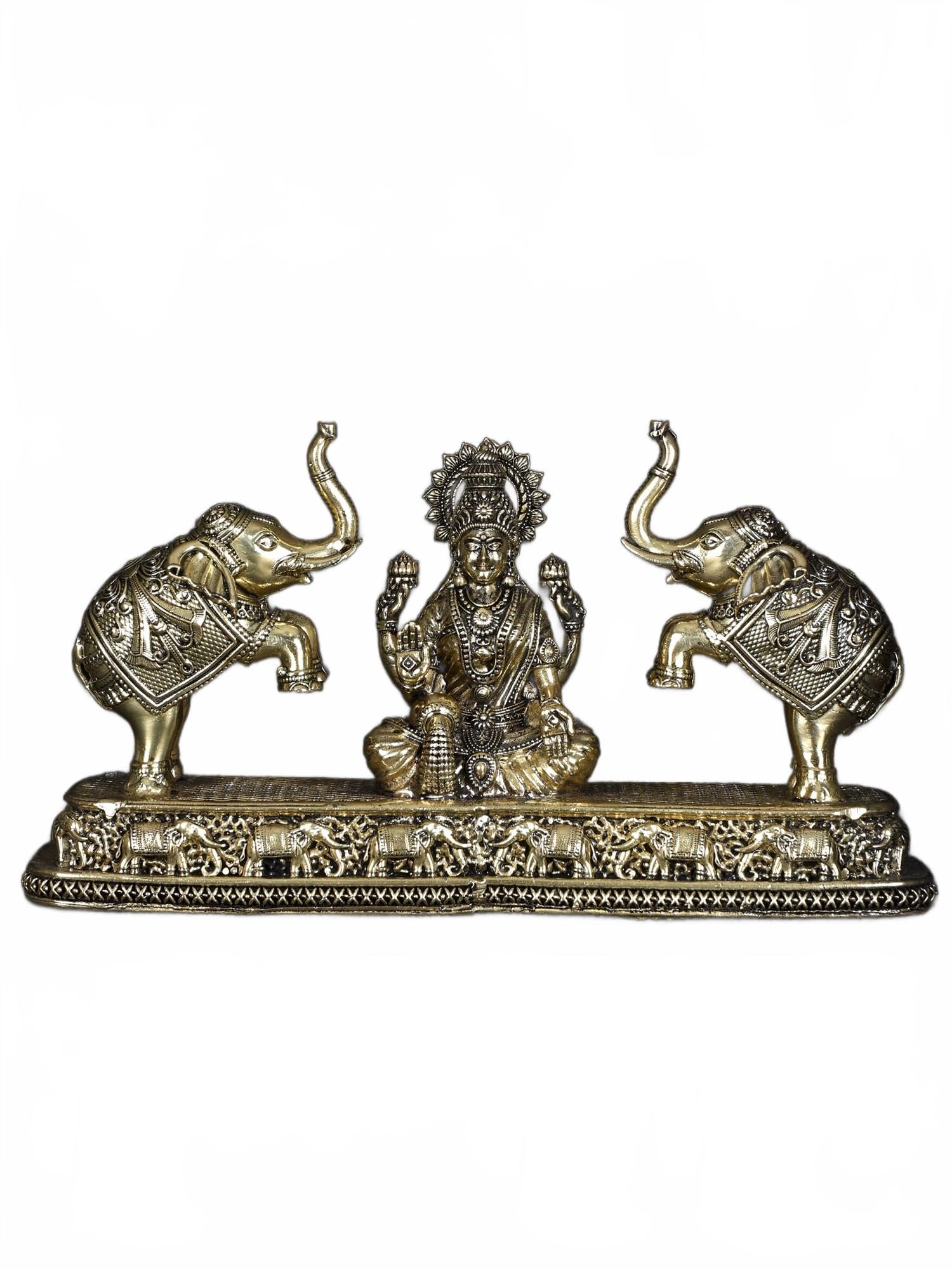Exotic India 8" Superfine Goddess Gajalakshmi Brass Statue Religious Goddess of Wealth and Success Idol for Diwali Spiritual Gift