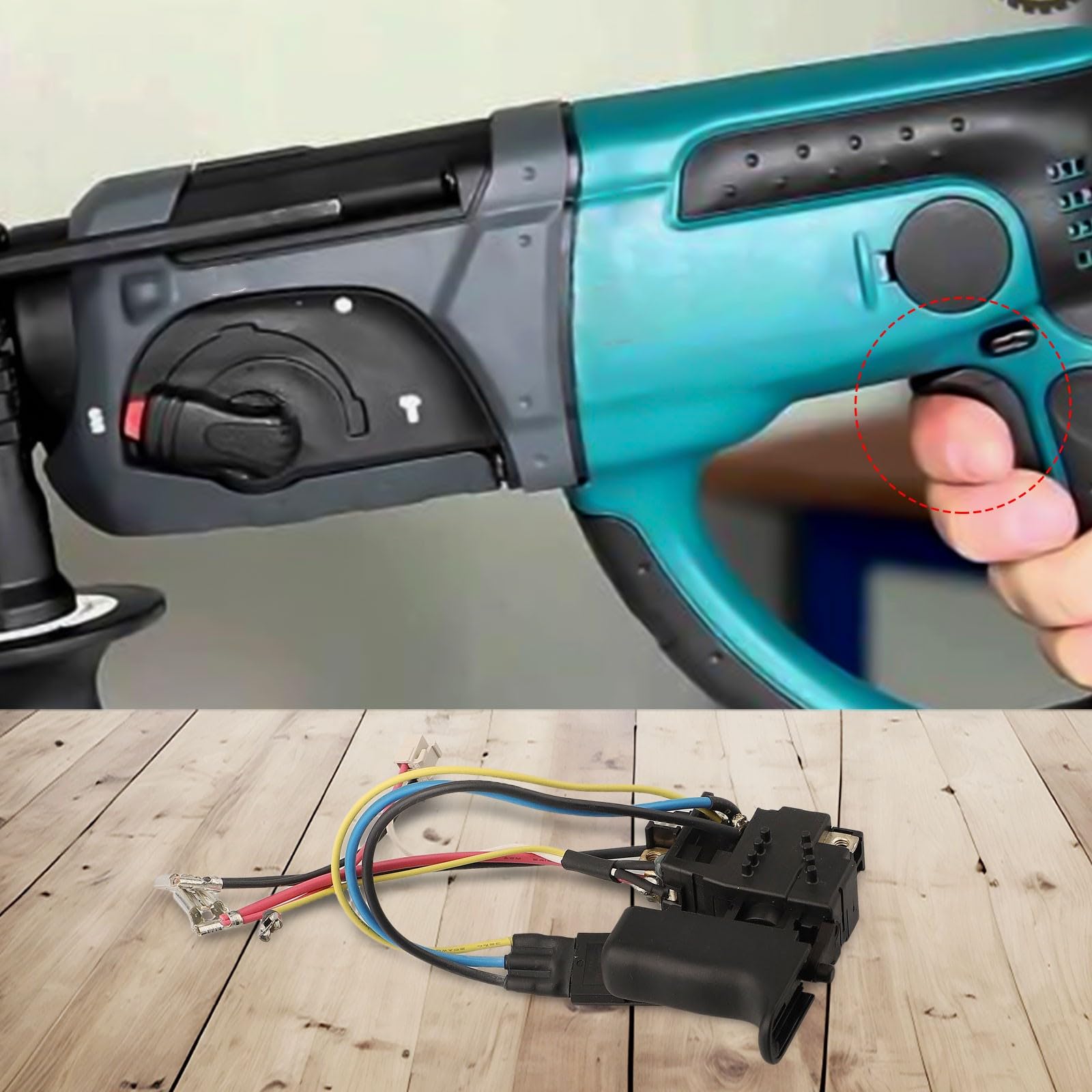 Commutateur de déclenchement de rechange pour Makita 6506549, HR202D, BHR202RFE, DHR202, BHR202, DHR202RME, DHR202Z, 638883-4, 638882-6, 16A, 7.2-24V, Noir