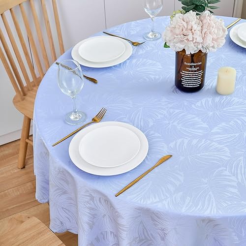 Miniatura 29 de Mantel Redondo Dorado Mantel de Mesa con Patrón de Hojas Borde Festoneado Sedoso Suave Impermeable Lavable 50 Pulgadas Cubierta de Mesa de Tela