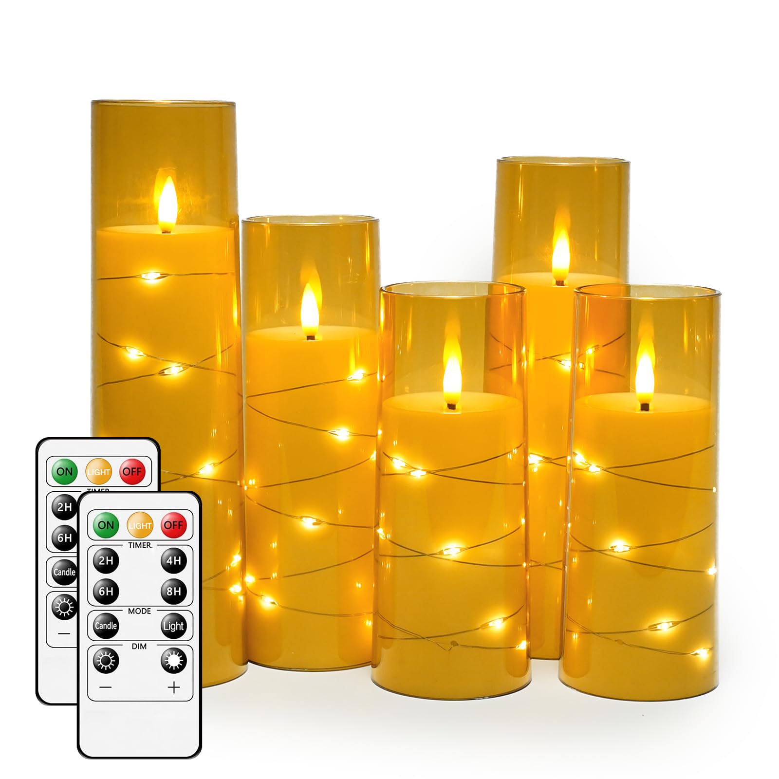 MUMCHASI Amber Flameless Candles with Embedded String Lights, Battery