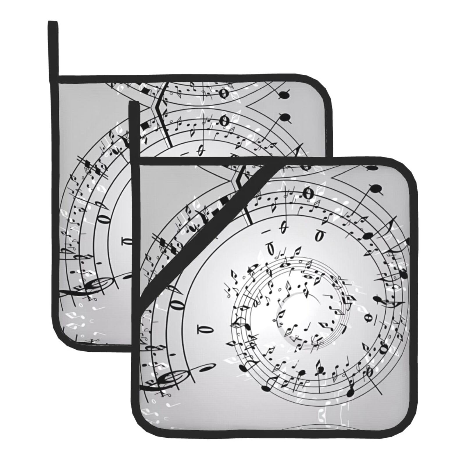 YYHWHJDE Music Note Wall Prints Square Hot Pads for Kitchen Counter - Waterproof Pot Holders with Hanging Loop, Durable Trivets for Microwave Oven - 2 Pack