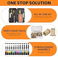 Vista 2 de Kit de herramienta de tuerca de remache FOREVTL, kit de herramienta de remache de 40.6 cm con 13 mandriles métricos y SAE, herramienta manual