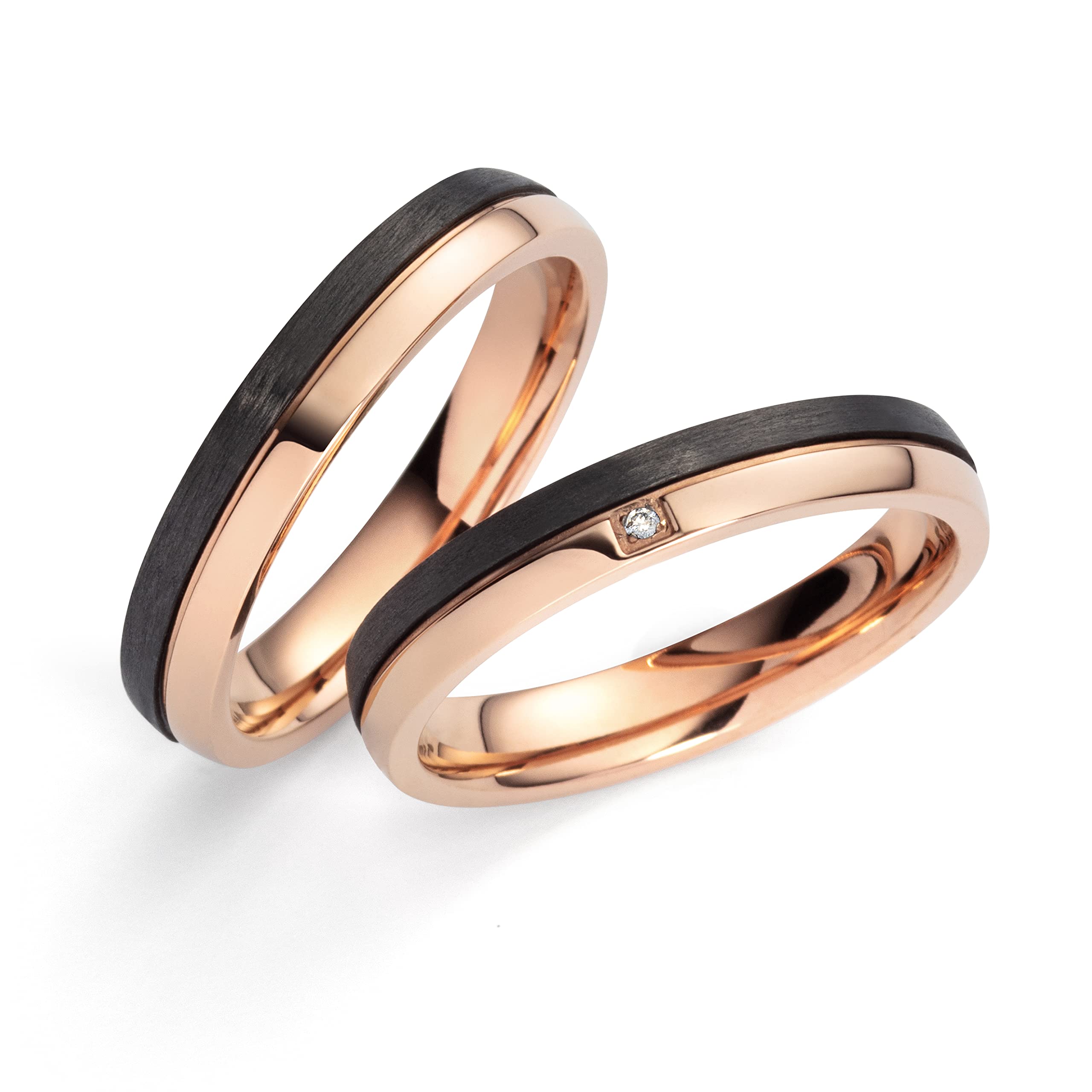 Blue Moon Diamonds Paar Verlobungsringe,Trauringe, Titan Carbonringe mit Diamant, Partnerringe, Eheringe, Hochzeitsring mit Gravur Diamantring | 9100